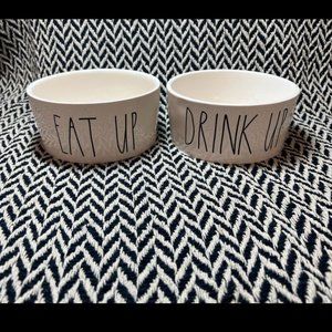 NWOT Rae Dunn Ceramic Pet Food Bowls Eat Up and Drink Up Large Size Set of 2